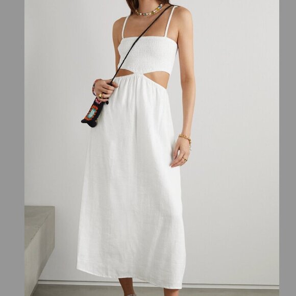NWOT FAITHFULL THE BRAND Tayari cutout shirred linen midi dress - Picture 1 of 4